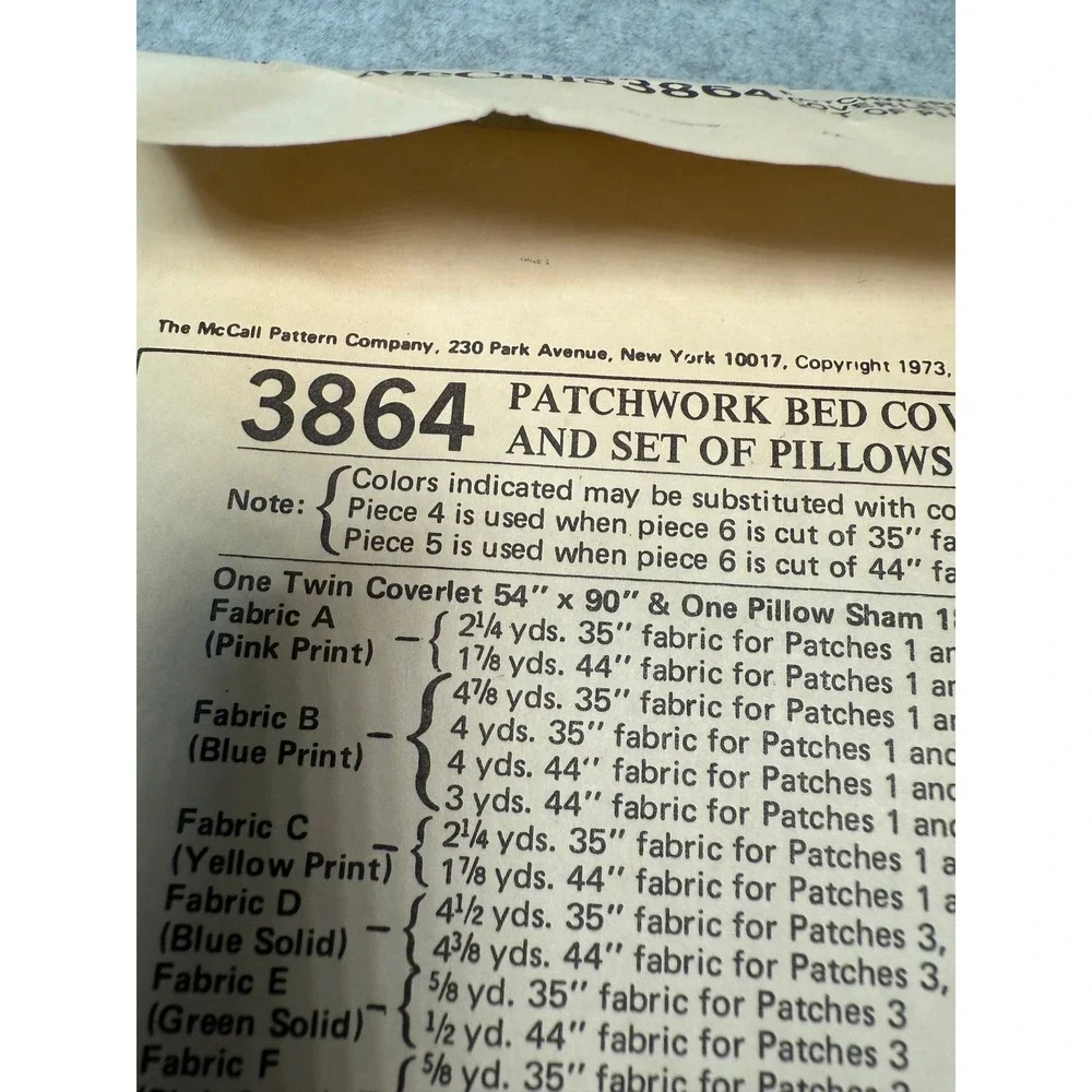 Vintage McCall's‎ 3864 Patchwork Bed Coverlet Pillow Pattern Uncut Pillows 70's
